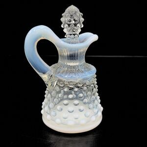 Vintage Fenton Moonstone Cruet Bottle with Stopper Opalescent Hobnail Mini Glass